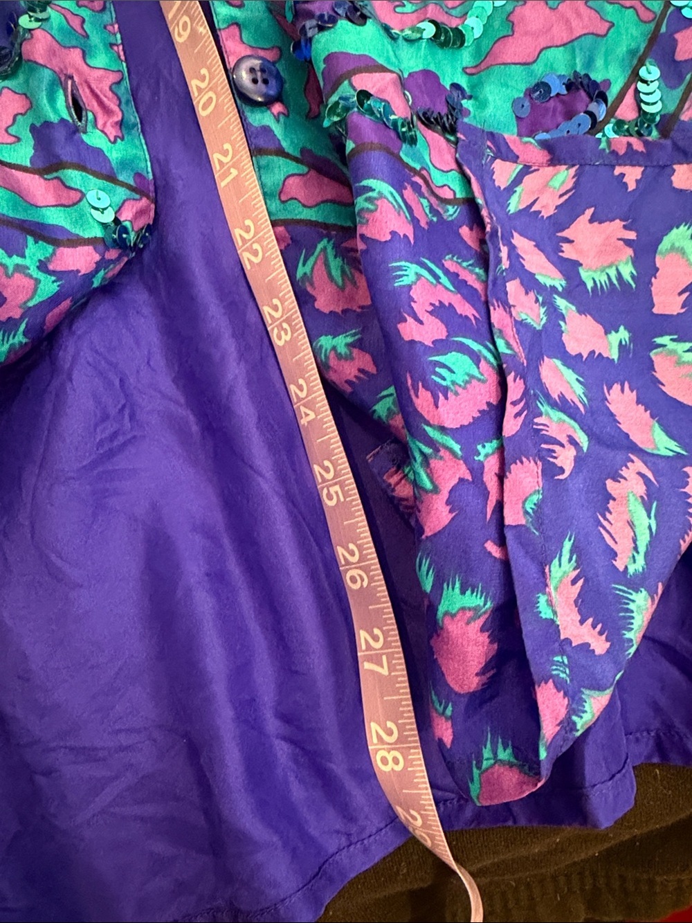 Diane Gilman Wearable Art 100% Silk Sequin Blue Purple Leopard Button up Sz 1X - Picture 7 of 7